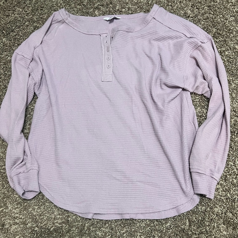 JoyLab Waffle Henley Long Sleeve Top - Light Lavender